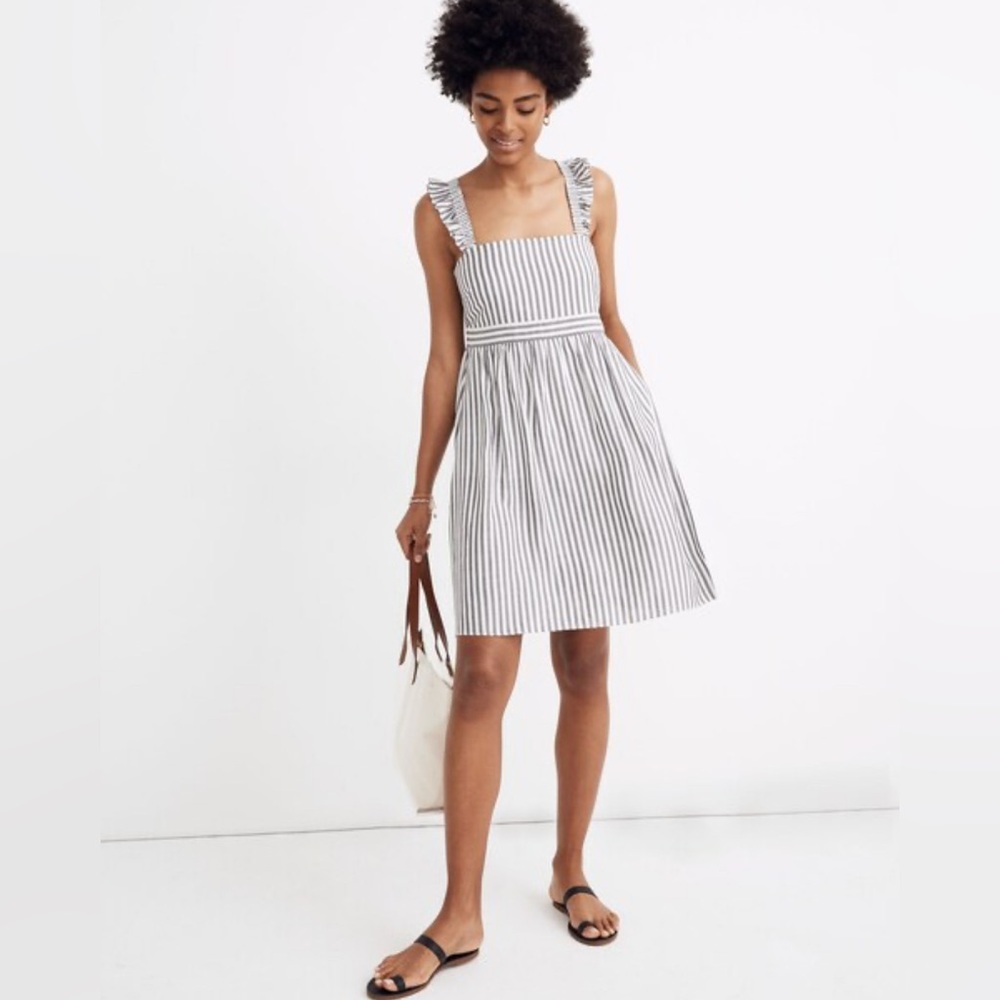 Madewell Striped Ruffle-Strap Empire Dress